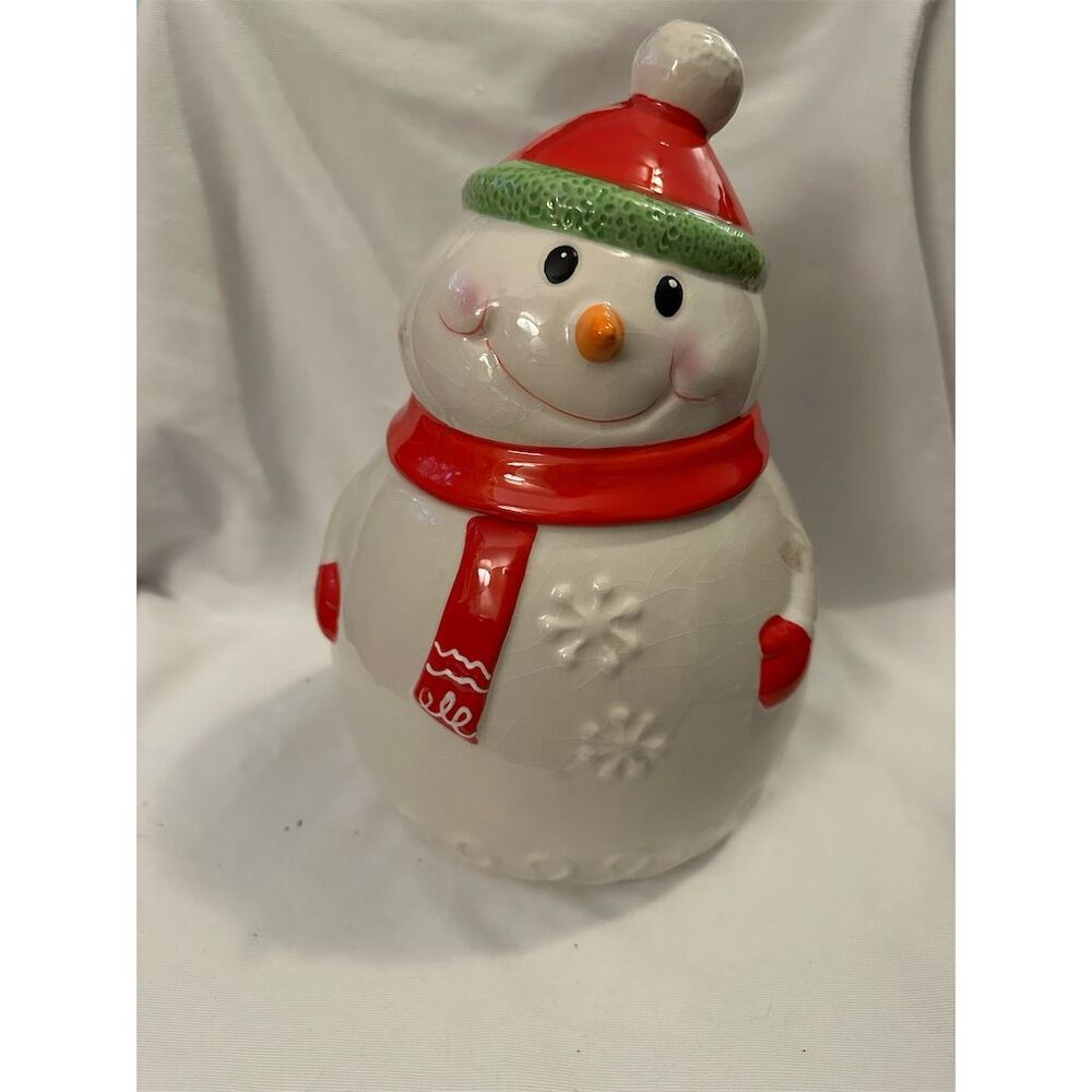Jolly Plenitude Festive Snowman Cookie Jar Christmas Centerpiece 7.5"